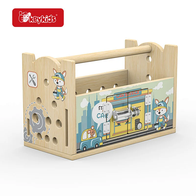 Interactive Wooden Tool Box Toy with Gears & Locks - Creative Play for Kids STEM Learning Adventure W03D251